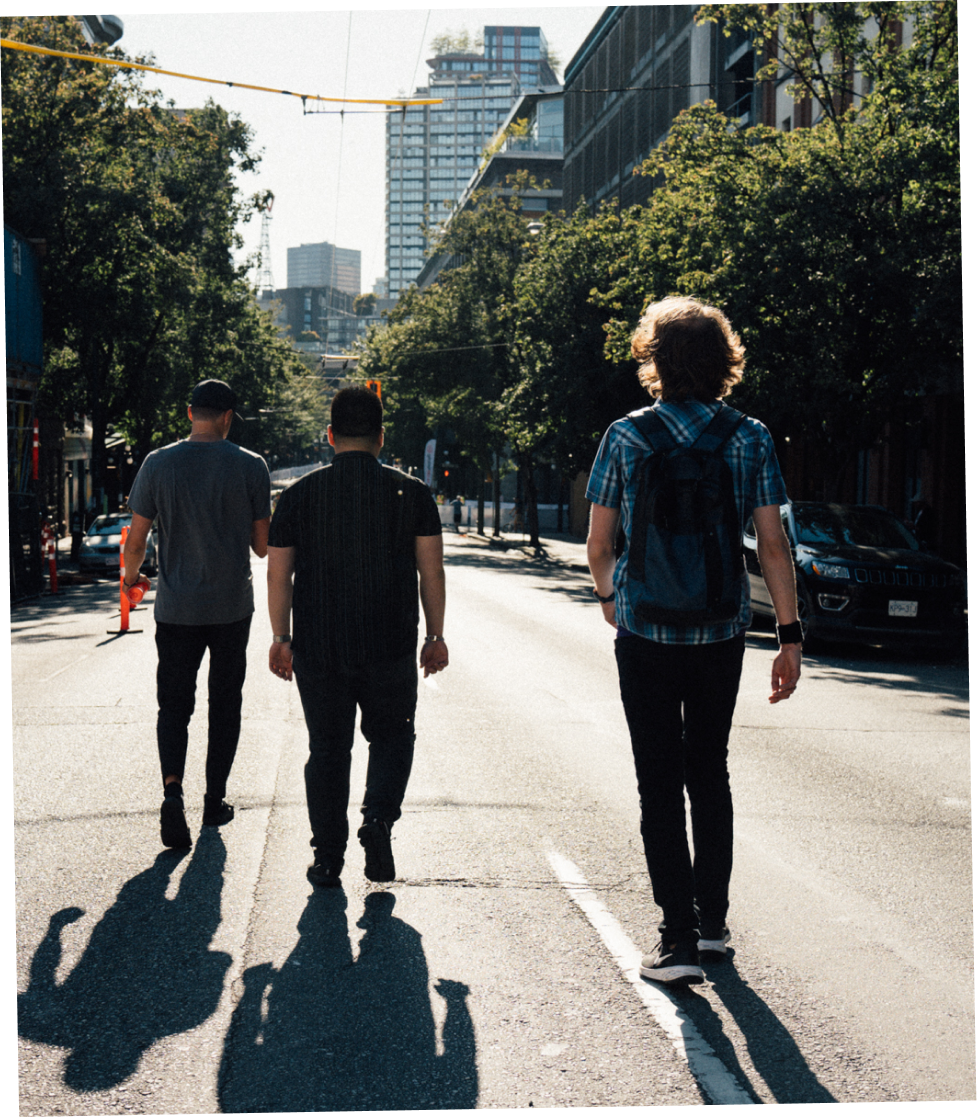 Team walking through the city
